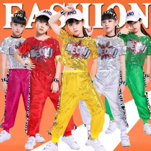 Jungen Mädchen Pailletten Tanz Performance Kostüm Tanzkostüm Kinder - Bild 1 von 12