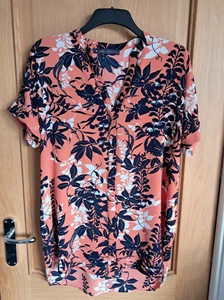 M&S Collection Orange Floral Blouse - Long Length Short Sleeve Size 16 - Picture 1 of 8