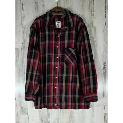 Camisa de franela Dickies Work para hombre 2XL roja negra tostada a cuadros manga larga frente a presión Foto 1 de 4