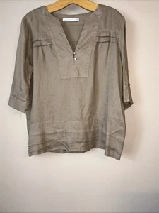 Lovely Zara Brown Linen Top - Size Extra Large - Picture 1 of 4