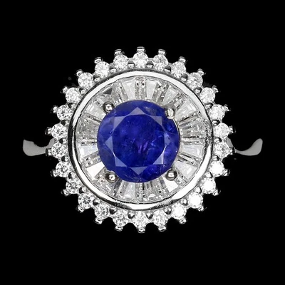 Anello in argento sterling 925 tondo tanzanite 6 mm gemma gioiello misura 6 - Immagine 1 di 4