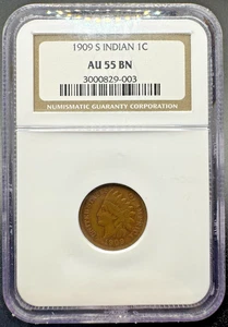 1909-S INDIAN HEAD CENT NGC AU55 BN 8XIG25 - Picture 1 of 4
