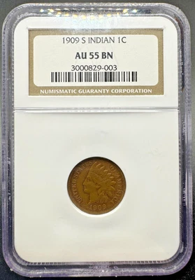1909-S INDIAN HEAD CENT NGC AU55 BN 8XIG25 - Image 1 of 4