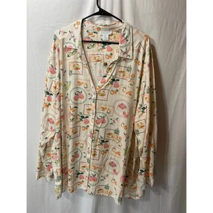 NUEVO CON ETIQUETAS Cynthia Rowley Mezcla de Lino Estampado de Frutas Silenciadas Hasta el Codo Mangas Costeras 2X - Imagen 1 de 8