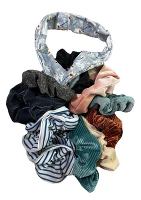 10-Piece Colorful Hair Scrunchies (9+1 Headband) on the Ring - Image 1 of 4