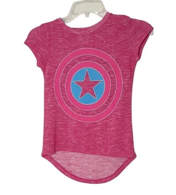 Camiseta elástica Marvel Girls Capitão América rosa alta baixa super-herói - Imagem 1 de 4