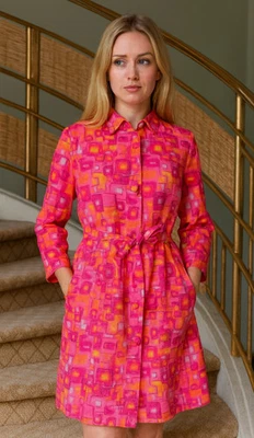 Vestido Abrigo AQUA-SHEEN by EXYLIN Vintage Años 60 Para Mujer Nylon Rosa Caliente LS - Talla S/M Foto 1 de 4