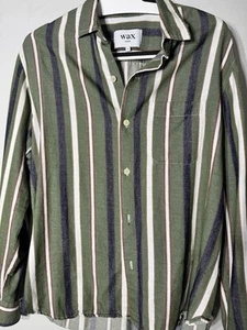 Wax London Oz Shirt In Picketing Green Botton Down Striped M - Bild 1 von 4