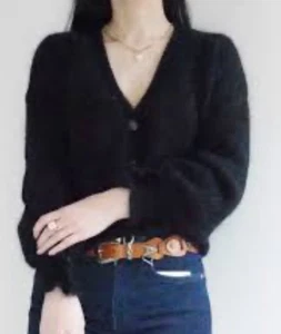 La Maile Sezane kid Mohair Wool Cardigan Feminine crochet Black Button - Picture 1 of 11