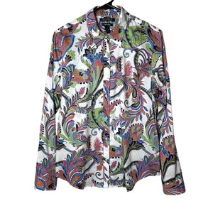 Ralph Lauren Women’s Colorful Paisley Button Down Shirt Non Iron Lg Preppy - Picture 1 of 19