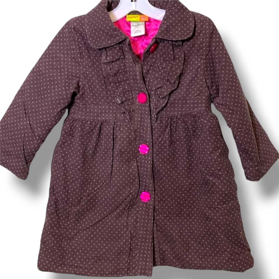 Abrigo Penelope Mack Niña Talla 5 Rosa Lunares Volantes Marrón Abrigo Boutique  Foto 1 de 4