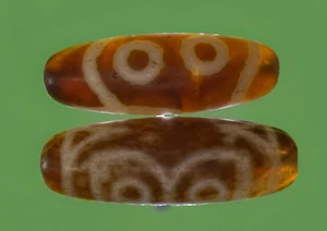 Set 2 - Four (4) Eye Semi Translucent Dzi Tibetan Nepalese Himalayan Agate Beads - Picture 1 of 10