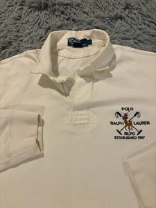 Polo Ralph Lauren Rugby Shirt Mens Large White Long Sleeve Logo - Picture 1 of 10