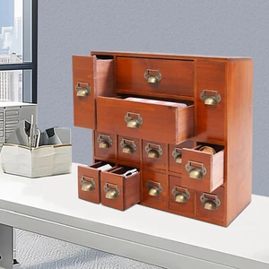 Vintage 14 Drawers Storage Cabinet Wood Office Tabletop Drawer Jewelry Organizer - Picture 1 of 13