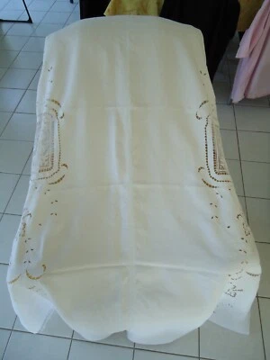 NAPPE LIN BRODERIE LINGE ANCIEN DENTELLE BRODERIE FILET - Photo 1/4