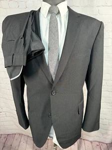 J.FERRAR Mens Black Pinstripe SLIM FIT Flat Frt 2 Pc Suit 44S Jacket 30x30 Pant - Picture 1 of 13