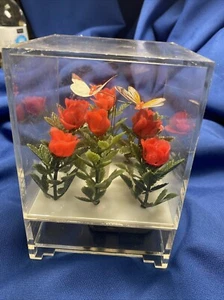 Vintage Acrylic Animated Music Box w/ Butterflies & Flowers - 5.5" - Picture 1 of 7