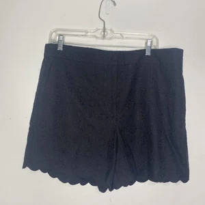 Loft High Rise Short Women 14 Black Eyelette Pockets NEW Scallopes Hem 4" - Picture 1 of 9