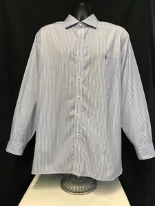 Polo Ralph Lauren Shirt Mens 18 34 35 Blue White Long Sleeve Pony Logo Button - Picture 1 of 6