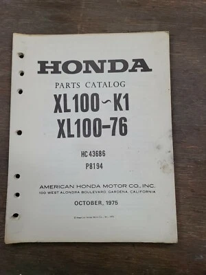 Original 1975 Honda XL100 XL 100 Parts Catalog - Image 1 of 3