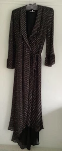 Ganni Mullin Asymmetric Printed Ditsy Black Floral MIDI Wrap Dress Size UK 8 - Picture 1 of 11