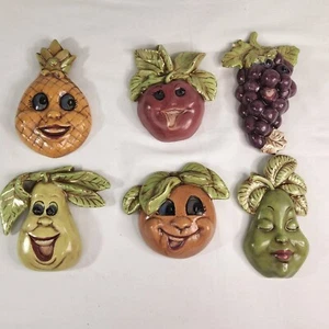 Set of 6 Anthropromorphic Fruit Wall Decor Pineapple Pear Orange Apple Grape - Picture 1 of 12