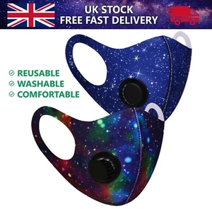 Space Galaxy Face Mask Protection Mouth Cover Washable Reusable Air Filter Valve - Picture 1 of 7