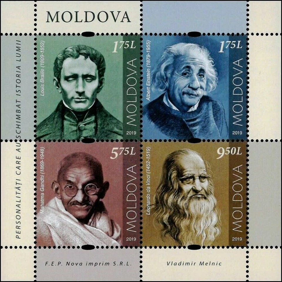 Sellos de Moldavia, Personalidades que cambiaron la historia del mundo, Einstein, 2019, 4v Foto 1 de 1