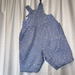 Vintage Oshkosh Light Blue Overalls Shortalls Daisy Print Baby 3-6 Mo Tide Label - Picture 1 of 7