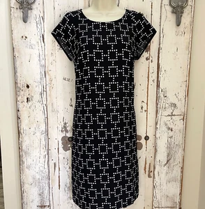 Merona Size Medium Woman's Black White Plus Sign Polka Dot Shift Career Dress - Picture 1 of 7