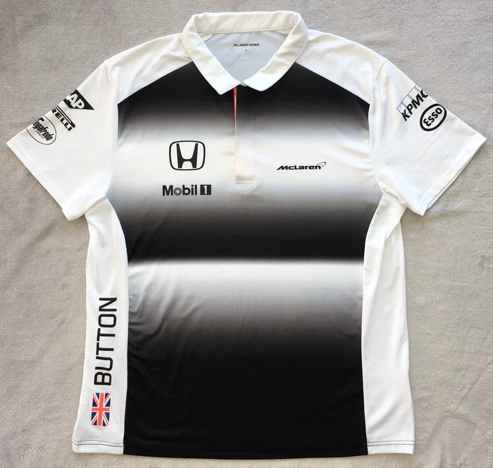 Honda McLaren Jenson Button Racing F1 Formula 1 One mens Polo Shirt size L - Image 1 of 4