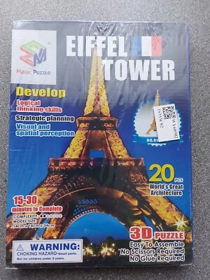 Paris Eiffel Tower B668-2 3D Puzzle (World's Great Architecture) New 20 Pieces - Image 1 of 2