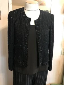 Stenay Gorgeous Black Bead Encrusted 100% Silk Hook Front Jacket Size Small - Picture 1 of 1