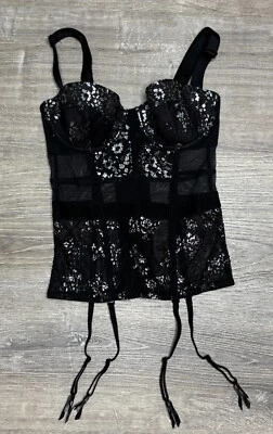 Victoria's Secret Bra Lace Black Silver Metallic Garter Corset Size 32B NWT - Image 1 of 3