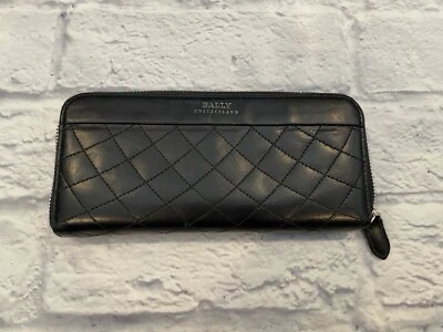Cartera Larga de Cuero BALLY Suiza Logo Acolchada Diamante Negra Cremallera Completa Alrededor Foto 1 de 4