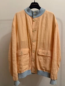 EDDY MONETTI Linen Jacket Size 50 Orange with Light Blue Edges Made in Italy - Picture 1 of 14