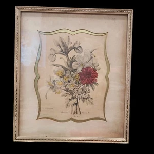 Vintage Antique French Floral Botanical Litho Prints Framed Chantereine Narcisse - Picture 1 of 13