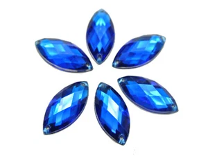 100 botones de estrás de costura de ojo de caballo acrílico con respaldo plano azul real 9X20 mm - Imagen 1 de 6