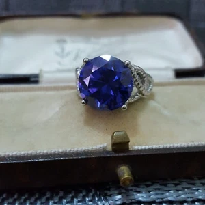 Qvc 925 Sterling Silver Ring, Simulated Sapphire Ring, Size O.5 US 7.25 - Picture 1 of 7