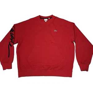 Lacoste Crewneck Kangaroo Pocket L Mens Red Black Embroidered Spell Out Sleeve - Picture 1 of 12
