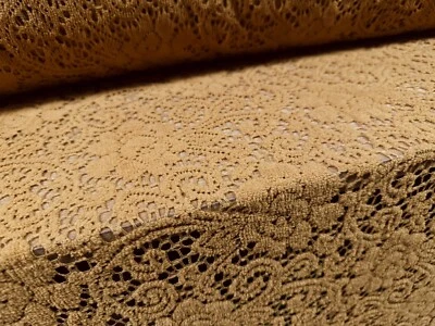 Flocked Lace Dress Fabric, Per Metre - Floral Design - Tortilla Brown - Image 1 of 3