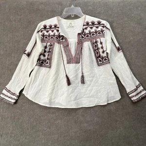Blue Boheme Embroidered Tunic Top, White Gauze Tassel One Size - Picture 1 of 7