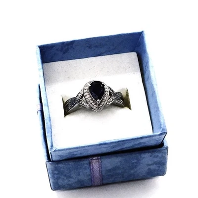 Anillo de Plata de Ley 925 de Colección CIANI por MONET Genuino Forma de Pera Zafiro Talla 7 Foto 1 de 4