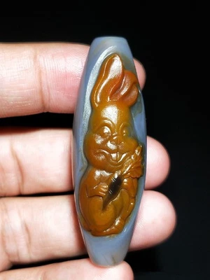 COLGANTE CONEJO TALLADO A MANO ÁGATA BRASILEÑA 100% NATURAL CERTIFICADO 24g Foto 1 de 4