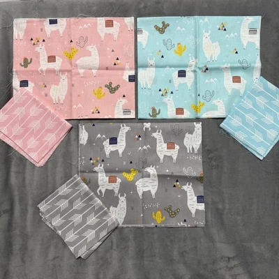 Alpaca Llama Cotton Fabric 22”x18” (6) Fat Quarters Pink Blue Grey - Image 1 of 4