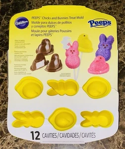 Wilton Peeps Chicks and Bunnies Treat Silicon Mold 12 Cavity Yellow Chick Bunny - Picture 1 of 2