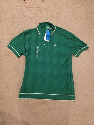Polo de golf tejido Argyle original verde talla grande Adidas original para hombre nuevo con etiquetas Foto 1 de 4