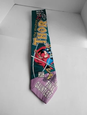 Corbata de seda vintage Marvel Mighty Thor cómic superhéroe verde azulado 58"x3,5" Foto 1 de 4