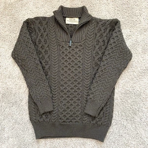 Aran Sweater Market Mens Med 100% Merino Wool Fisherman Cable Knit Zip Ireland - Picture 1 of 9