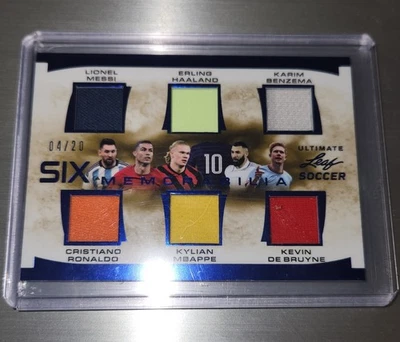 2023 Leaf Soccer 6 мем. ИГРОВЫЕ Б/У РЕЛИКВИИ MESSI HAALAND РОНАЛДО MBAPPE #/20 SP - Изображение 1 из 2